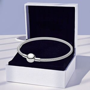 Tissé en argent sterling maille bracelet bracelet boule fermoir femmes bijoux de fête avec coffret d'origine pour pandora petite amie cadeau breloques bracelets