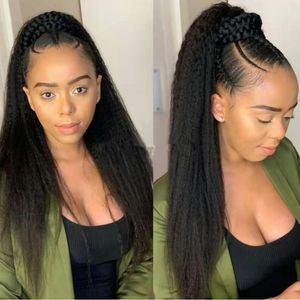 Wrap Afro Kinky Straight Human Hair Puff Ponytail Extensions avec clips Grossier Yaki Droit Naturel Bouclé Top Fermeture Clip Ins Ponytails