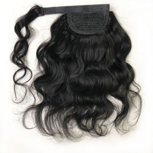 Enrouler autour de queues de cheval de cheveux humains Vague de corps Péruvien Vierge Clip dans les extensions pour les femmes noires Ondulés naturels Pâte magique Ponytail Hair Pieces