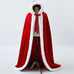 Wraps Rouge Femmes Chaud Fausse Fourrure Garniture Hiver Mariée Cape Longue Cape De Mariage À Capuchon De Noël Thermique Épaissir Extérieur Dame Roulé Manteau