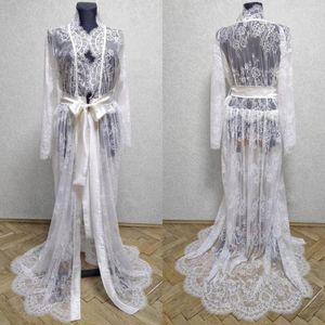 Wraps Blanc Robes De Mariée Avec Ceinture Dentelle De Mariage De Nuit Peignoirs Chemises De Nuit Robe Femmes Boudoir Robes Kimono