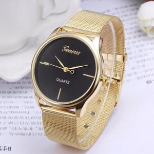 Relojes de pulsera 100 unids/lote 8001 Geneva Brand Mesh Watch Simple Dial Gold Alloy Wrap Quartz Dress Casual Wholesale Lady