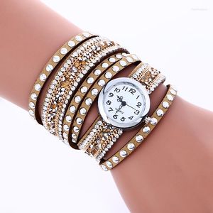 Montre-bracelets 100pcs / lot 916917 Pas de logo enveloppe en cristal complet autour de la mode de la montre en cuir longue sangle élégance Lady Wristwatch Quartz décontracté