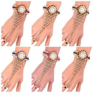 Montres-bracelets 12 Types de mode plein diamant strass Zircon gemme griffe chaîne anneau ensemble Bracelet montre à Quartz pour les femmes de luxe