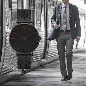 Montre-bracelets 2023 Black Full Steel Fashion Casual Quartz Watch Men Dress Watchs Business Male Relojes Hombre Minimalisme Simple montre la bracelet Simple