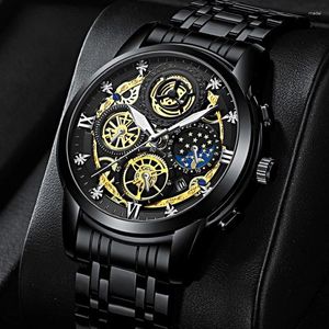 Montres-bracelets 2023 Calendrier Montre de mode pour hommes Sport Creux Volant Strass Étanche Soleil Lune Étoile Modèle Quartz Reloj Hombre