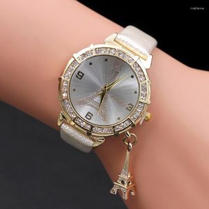 Montre-bracelets 2023 Femmes de poignet décontractées Fashion Paris Eiffel Tower Band Leather Quartz Dames Horloges Gift