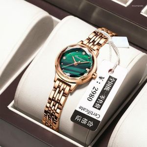 Relojes de pulsera 2023 Japón Cuarzo Malaquita Esfera verde Reloj de lujo para mujer Reloj de pulsera impermeable de acero inoxidable de oro rosa simple Relojes de pulsera M
