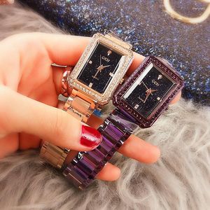 Montres-bracelets 2023 femmes montre-bracelet en acier inoxydable avec verre mouvement japonais carré plaqué étanche Design étoilé
