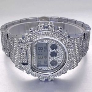 Montre-bracelets 2024 marque hip hop sliver mode homme luxe numérique smart es iced complet horloges diamant mâle hot livraison gratuite h240504