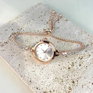 Relojes de pulsera 2024 Relojes de cuarzo para mujer Reloj de pulsera con diamantes de agua para mujer Esfera pequeña Joyería ajustable delgada Reloj para niña Pulsera