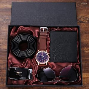Montres-bracelets 4 pièces/ensemble hommes coffret cadeau mode affaires montre à Quartz hommes lunettes en cuir ceinture portefeuille boîte pour cadeaux livraison directe montres-bracelets