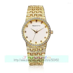 Relojes de pulsera 50 unids/lote RE105 cristal de lujo mujer reloj de acero inoxidable de alta calidad cuarzo casual señora al por mayor