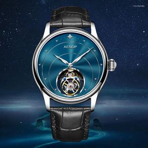 Relojes de pulsera AESOP Flying Tourbillon Skeleton Relojes para hombres Hollow Sapphire Impermeable Diamantes naturales Relojes mecánicos masculinos