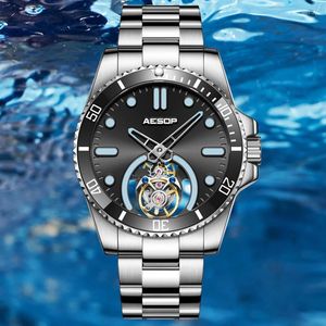 Relojes de pulsera AESOP Luxury Men Flying Tourbillon Sapphire Skeleton Watch Mecánico Manual Movimiento de cuerda Luminoso Relojes impermeables 7060