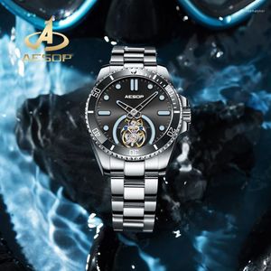 Relojes de pulsera AESOP Top Men's Flying Tourbillon Mechanical Super Luminous Sapphire Glass Ceramic Bisel Waterproof Men Watch