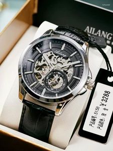 Relojes de pulsera AILANG Top Brand Men's Skeleton Mechanical Watch Correa de cuero impermeable Hombres Transparente Reloj de pulsera automático Relogio