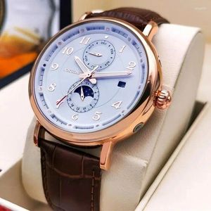 Montre-bracelets Aokulasic Mécanique mécanique automatique Self Wind's Watch Moon Phase 3bar Arafroproof Day Date Sports Wristwatch Gift