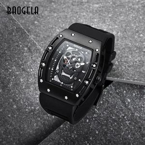 Montre-bracelets Baogela Skull Men Regarde la marque de silicone militaire Pirate Hollow Watch Luminous Sports Wristwatch Relogo Masculino