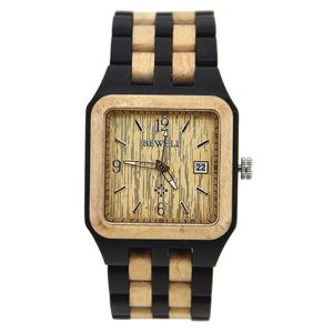 Relojes de pulsera BEWELL Vender Hombres Vestido Reloj Cuarzo Para Hombre Relojes de pulsera de madera Calendario Natural Pantalla Brazalete Regalo Relogio 111A