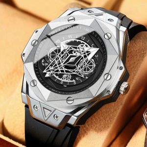 Montre-bracelets Binbond 2024 hommes Fashion Steel Case Watch for Silicone Business Business Luxury Quartz Wrist Wistres Mens Montre