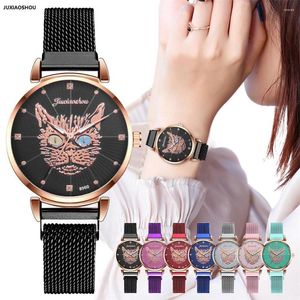Montres-bracelets montre noire femmes robe horloge mode motif Animal cadran acier inoxydable aimant boucle Quartz cadeaux dames montres