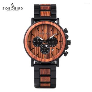 Relojes de pulsera Bobo Bird Man Watch Relojes de pulsera de madera para hombres Aguja luminosa 2023 Reloj de pulsera de cuarzo moderno Caja de madera Regalo personalizado