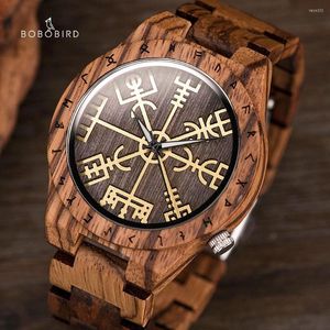 Relojes de pulsera BOBOBIRD de madera para hombre, reloj con brújula, Vegvisir, reloj de pulsera de lujo para hombre, manecillas luminosas, reloj con símbolos de Islandia, reloj Zegarek Meski