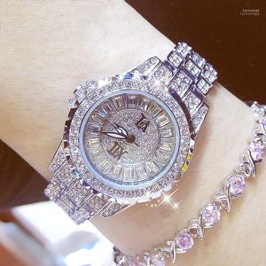 Relojes de pulsera BS Bee Sister 2022, reloj de oro con diamantes completos para mujer, relojes de pulsera de cristal plateado a la moda de lujo para mujer, relojes Hect22