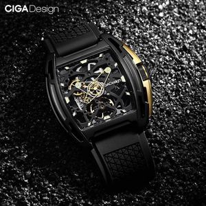 Relojes de pulsera CIGA Design Watch Serie Z Esqueleto Reloj de pulsera mecánico Cristal de zafiro Caja de acero inoxidable Correa de silicona Unisex