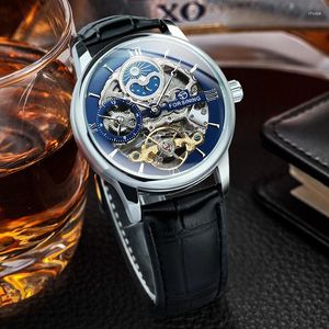 Montres-bracelets Classique Hommes Montre Squelette Automatique Tourbillon Montres Hommes Top Bracelet En Cuir Phase De Lune Horloge Mécanique