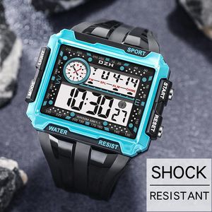 Relojes de pulsera Cool Skyblue Sport Watch para hombre de alta calidad a prueba de agua Luminoso Relojes digitales LED Mens Square Army Clock Relogio MasculinoW