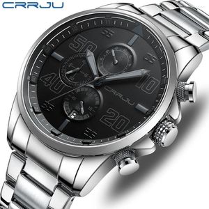 Montre-bracelets CRRJU 2024 Watch for Men Top Big Calle En acier inoxydable Chronographe imperméable Chronographe Wrist avec renogio de date