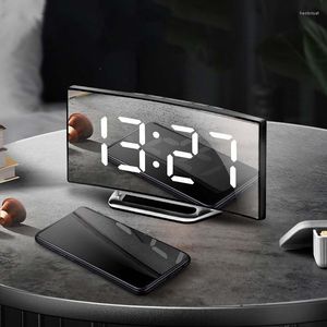 Montres-bracelets Écran incurvé Led Miroir A Larm Clock Ameublement Montre électronique Digital Desk Chambre Décoration Desktop Car