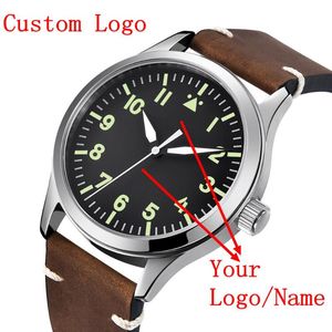Montres-bracelets Logo personnalisé Sapphire Watch Military Men Automatic Luxury Sport Design Clock Lume Leather Self Wind Mechanical Wrist WatchesWris