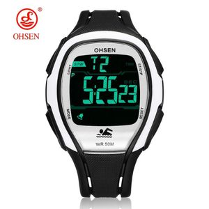 Montres-bracelets numériques LCD cadeaux pour hommes 50M bracelet en caoutchouc de plongée date alarme chronomètre blanc mode montre de sport en plein air