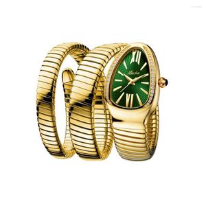 Relojes de pulsera Drop Shining Diamond Fashion Reloj de cuarzo para mujer Diseño de serpiente Relojes de pulsera de tres bucles Relojes de oro Para Mujer