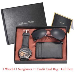 Montres-bracelets exquises pour hommes Premium Quartz Coffret avec boîte en cuir Carte Sac Portefeuille Fête des cadeaux Mens Poignet 2023 0703