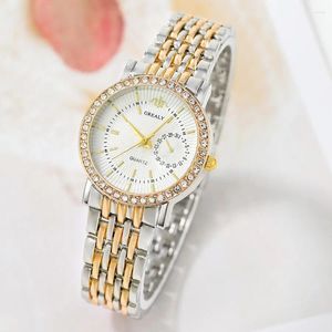 Relojes de pulsera Exquisito Reloj de cuarzo para mujer Moda de negocios Casual Regalo de diamantes de imitación redondos para amigos Familia