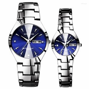 Montres-bracelets Mode Bleu Hommes Femmes Montres Calendrier Date (Anglais Chinois Commutateur) Amoureux Horloge Bracelet Acier Inoxydable Homme Femme