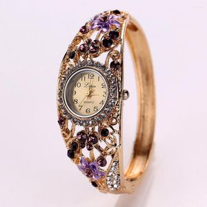 Montres-bracelets mode genève fleurs montres femmes robe élégante Quartz Bracelet dames montre cristal diamant poignet cadeau W08