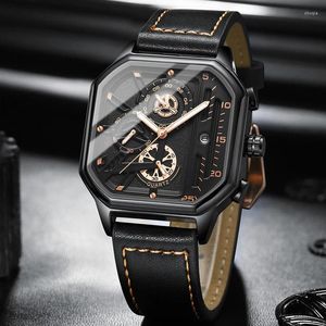 Relojes de pulsera Reloj de hombre de moda 2023 Relojes de cronógrafo luminosos multifunción Reloj de cuero cuadrado de lujo Reloj impermeable para hombres Comprar China directa