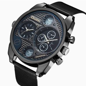 Relojes de pulsera Moda OULM Relojes para hombre Correa de acero inoxidable de alta calidad Dual Japan Movt Reloj de cuarzo informal Reloj negro Hombr