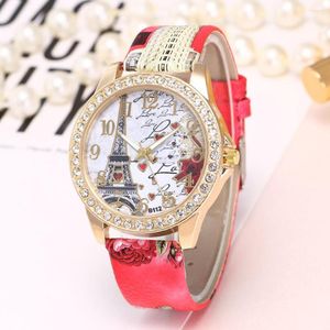 Montres-bracelets Mode Paris Tour Eiffel Montre Femmes De Luxe Diamant Montres Bracelet En Cuir Marron Quartz Dames Montre Femme