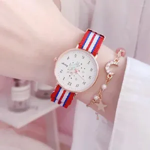 Relojes de pulsera de moda redondos de cuarzo con esfera digital, relojes de pulsera informales, correa de tela, reloj de moda para reloj de pulsera impermeable para mujer