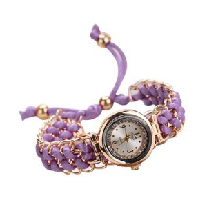 Relojes de pulsera de moda para mujer, relojes de cadena de cuerda de tejer, reloj de pulsera de movimiento de cuarzo analógico de cuerda para mujer