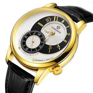 Relojes de pulsera Forsining Skeleton Watch Men Auto Mechanical Movement Saphire 2022 Fashion Chronograph Wind-up Tourbillon Current Leather