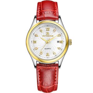Relojes de pulsera genuinos ultrafinos impermeables comercio cuero Real cuarzo señoras relojes mujeres y estudiantes reloj de pulsera