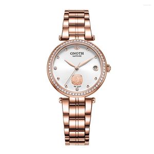 Montre-bracelets Gnoth Women Quartz Watches Diamond Top Ring Shinning Watch for 18K Gold Angel Pattern 7007