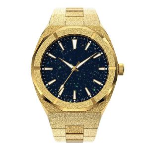 Relojes de pulsera Hombres de alta calidad Moda Frosted Star Dust Watch Acero inoxidable 18K Oro Cuarzo Analógico Muñeca para 221025289E